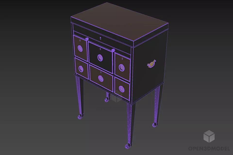 Cube Antique Locker With Leg 3d model 2