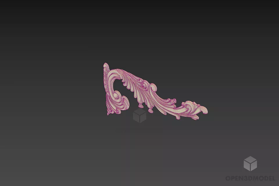 Plaster Decoration Curved Floral Shape 3d model 2