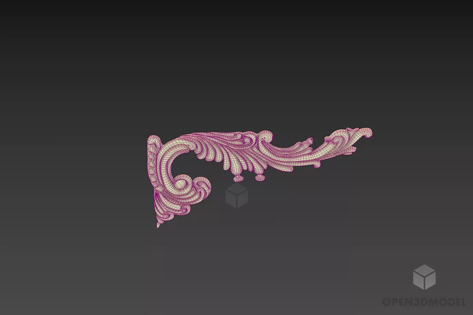Plaster Decoration Curved Floral Shape 3d model 3