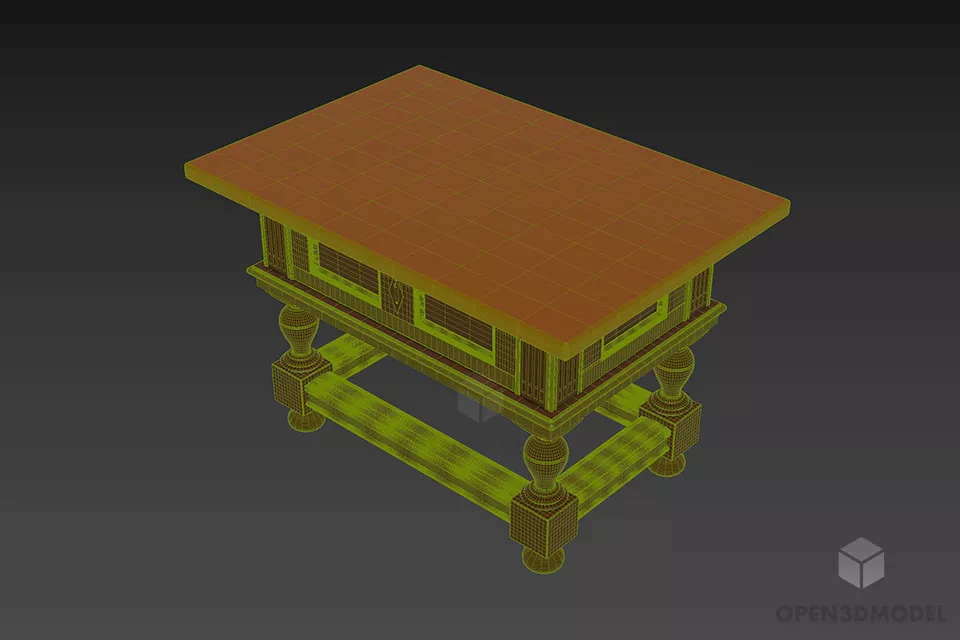 Antique Ash Table With Carved Leg 3d model 2