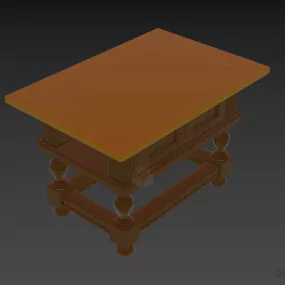 Antique Ash Table With Carved Leg 3d model