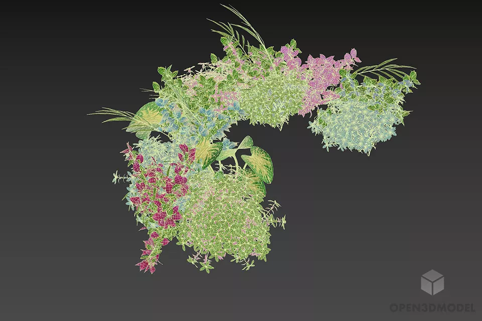 Purple Flowers Bushes 3d model 2