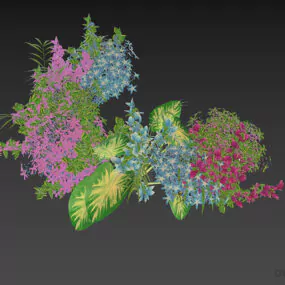 Purple Flowers Bushes 3d model