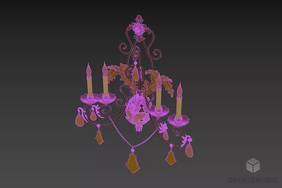 Boutique Golden Sconce Lamp With Candles 3d model 3