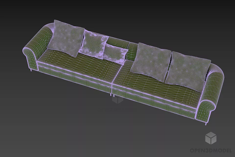 Long Sofa Minotti With Cushion 3d model 3