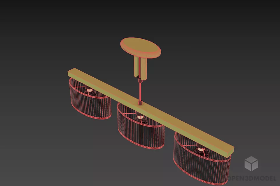 Pendant Lamp Three Oval Shades 3d model 2