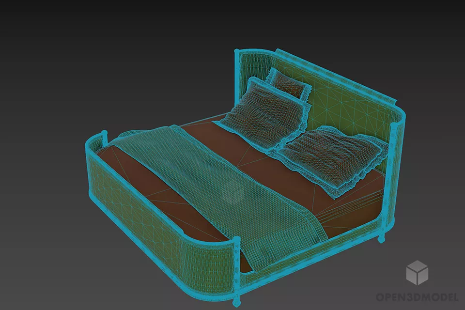 Double Bed Curved Edges 3d model 2