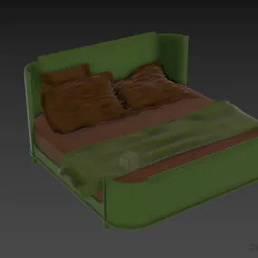 Double Bed Curved Edges 3d model