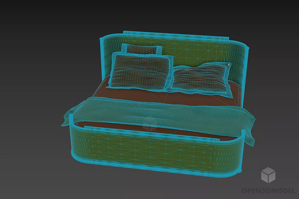 Double Bed Curved Edges 3d model 3