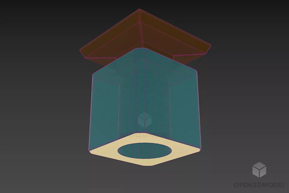 Ceiling Pendant Lamp With Cube Shade 3d model 2