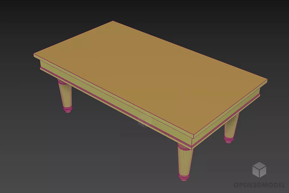 Rectangle Low Coffee Table Wooden Material 3d model 2