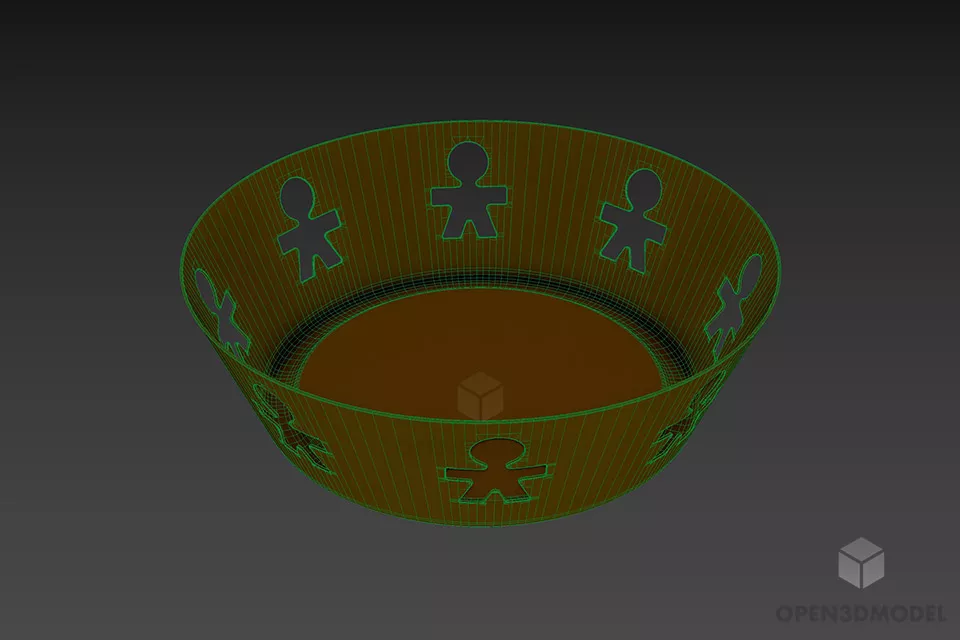 Steel Basket With Carved Holes 3d model 2