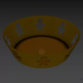 Steel Basket With Carved Holes 3d model