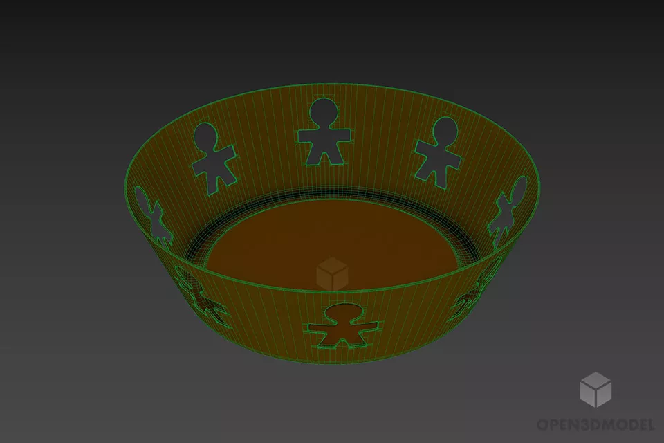 Steel Basket With Carved Holes 3d model 3
