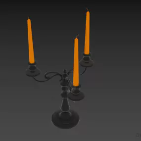 Brass Candlestick With Three Candles 3d model