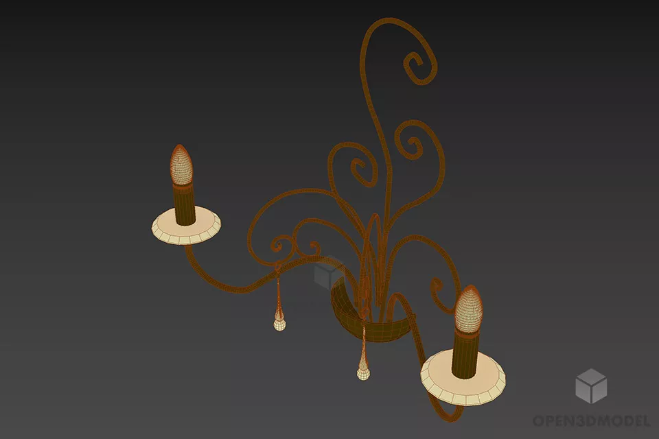 Sconce Candle Lamp, Silver Curved Arm 3d model 2