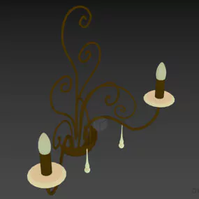 Sconce Candle Lamp, Silver Curved Arm 3d model