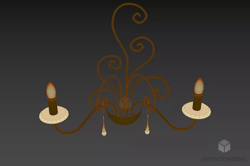 Sconce Candle Lamp, Silver Curved Arm 3d model 3