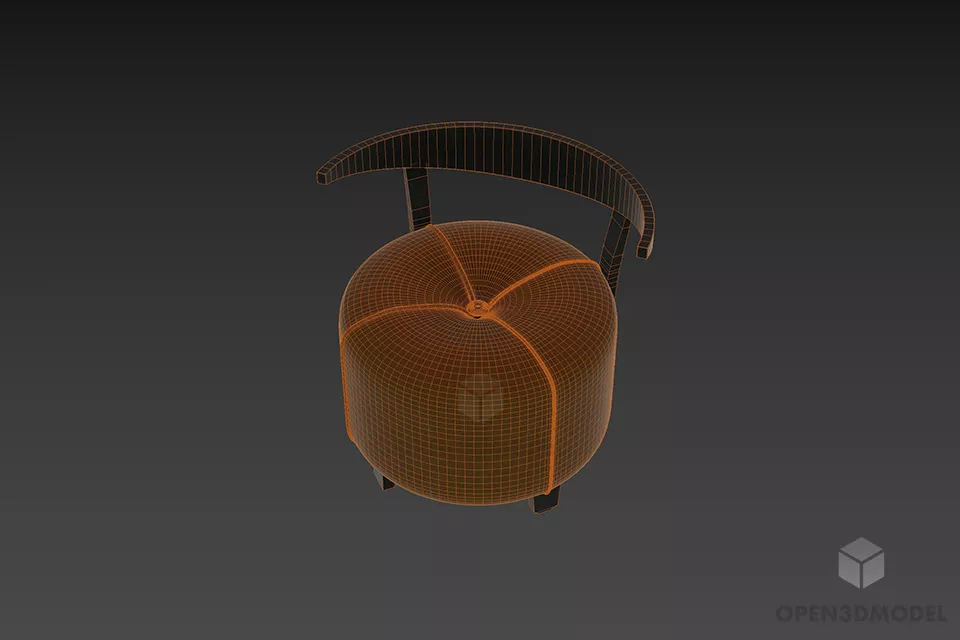 Leather Cylinder Armchair With Steel Back 3d model 2