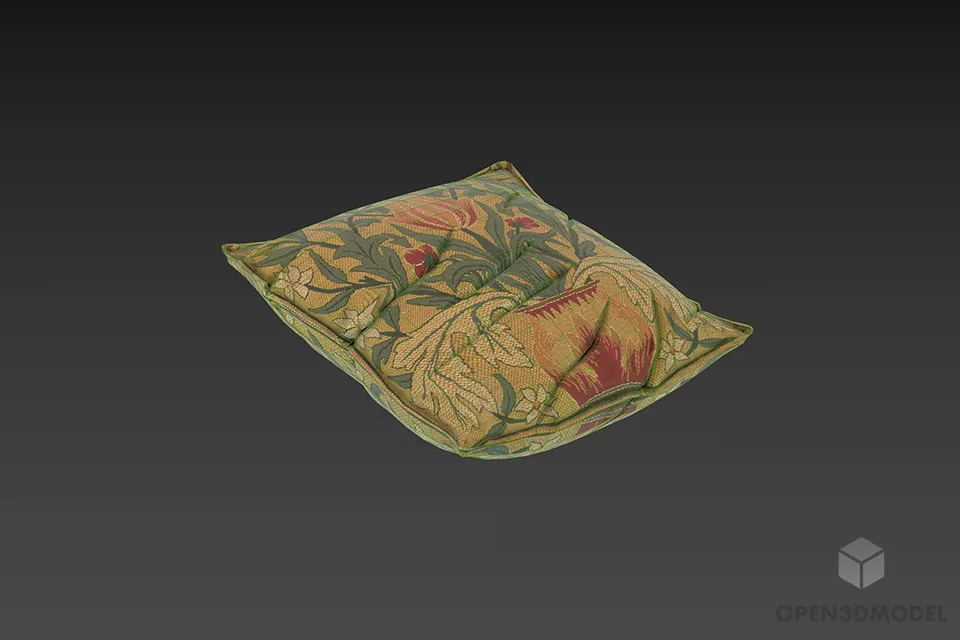 Textile Pillow With Floral Texture 3d model 2