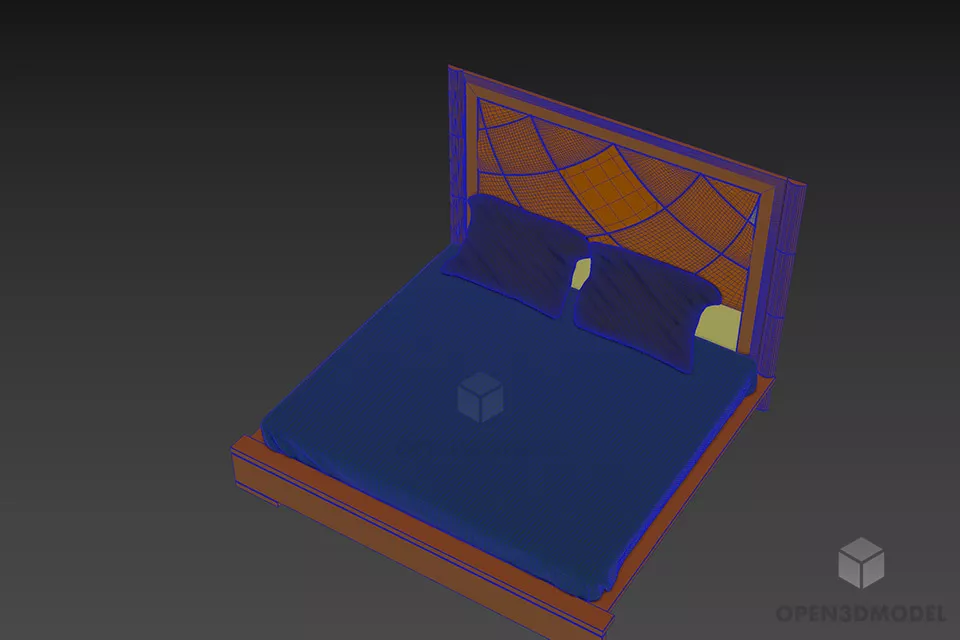 High Back Double Bed Letto With Mattress 3d model 2