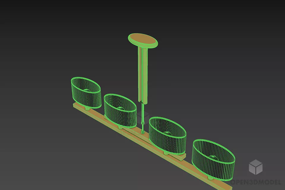 Pendant Lamp With Four Oval Shade 3d model 2