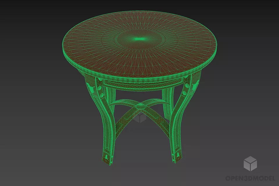 Antique Round Coffee Table With Carved Leg 3d model 2