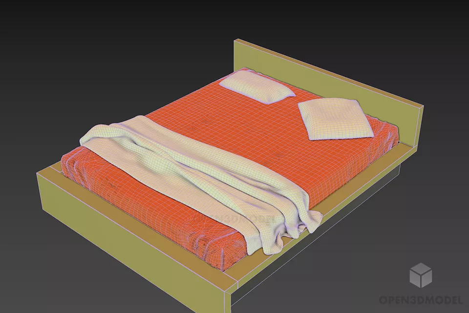 Modern Bed With Brown Mattress 3d model 2
