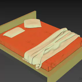 Modern Bed With Brown Mattress 3d model