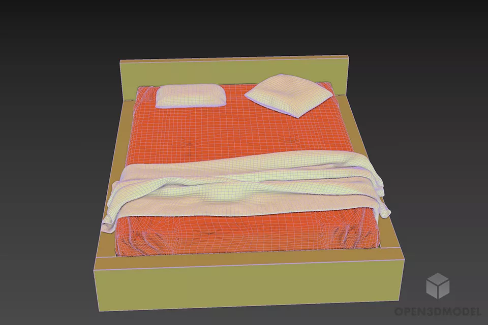 Modern Bed With Brown Mattress 3d model 3