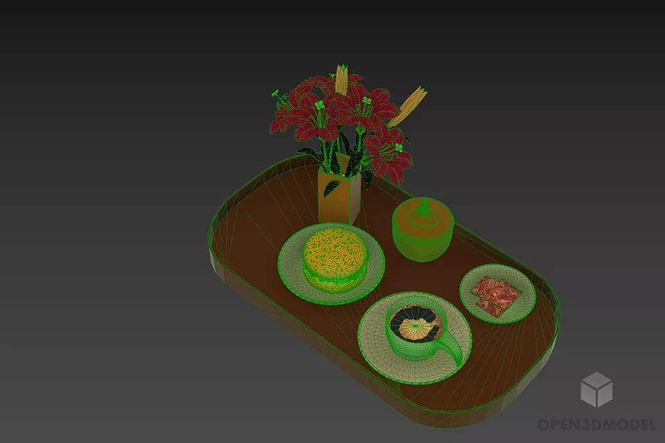 Set Of Breakfast With Food Disc 3d model 2