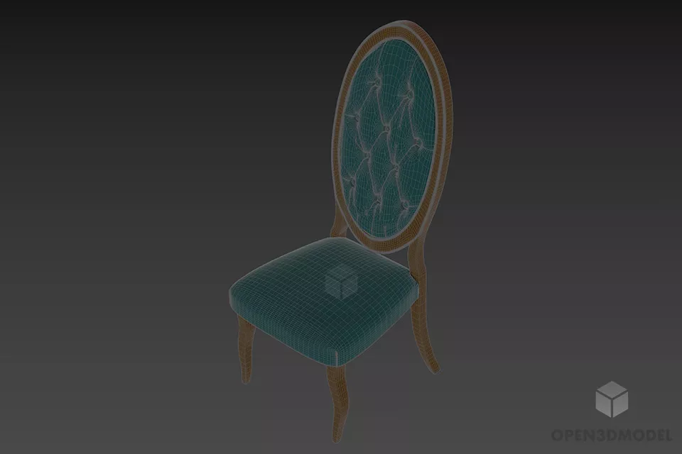 Single Chair With Oval Tufted Upholstery Back 3d model 2