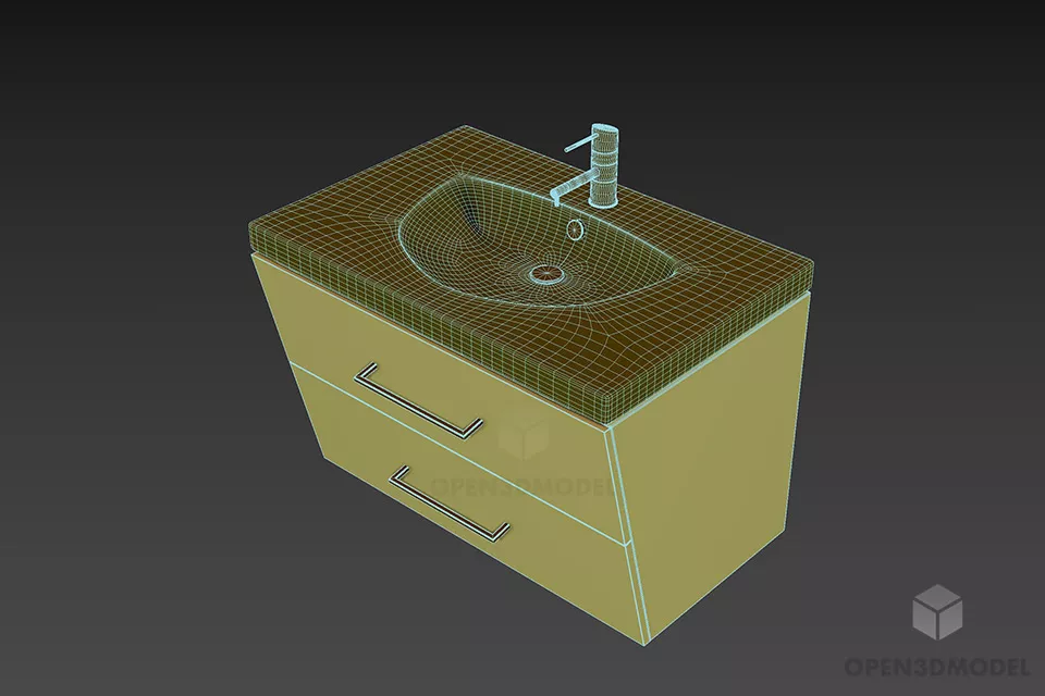 Washbasin On Stylist Cabinet 3d model 2