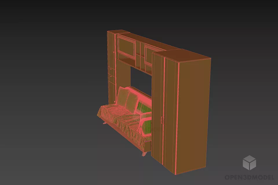 Wardrobe With Cabinet And Sofa 3d model 2