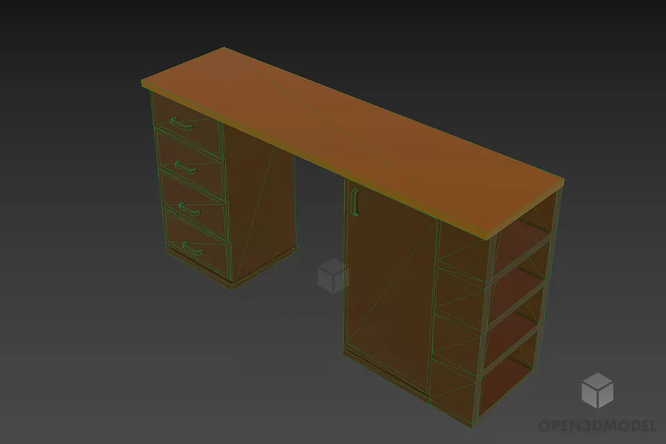 Work Table With Two Side Shelf And Drawers 3d model 2