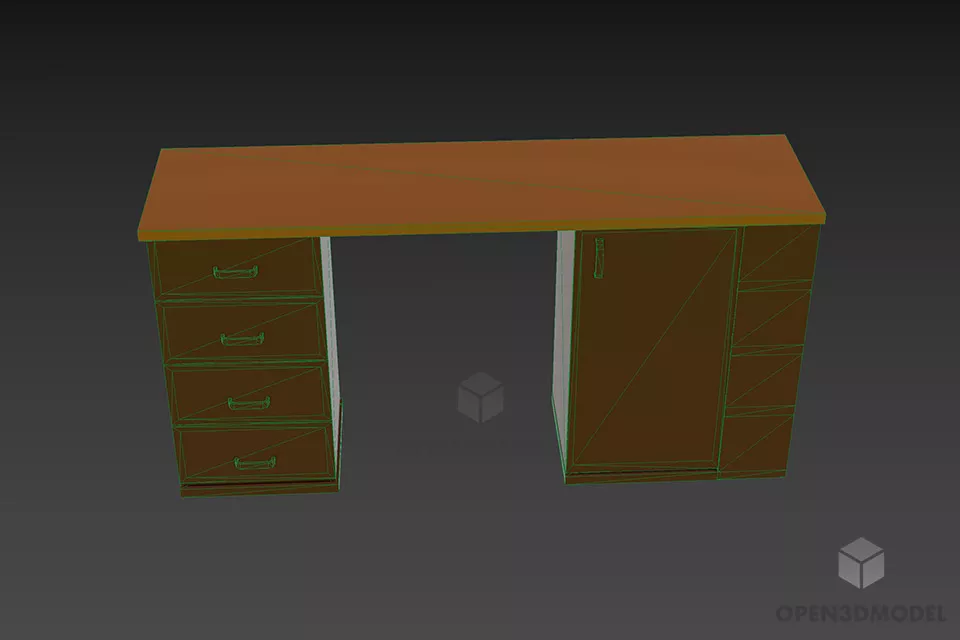 Work Table With Two Side Shelf And Drawers 3d model 3