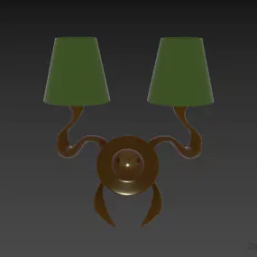 Brass Curved Arm Sconce Lam Two Shades 3d model