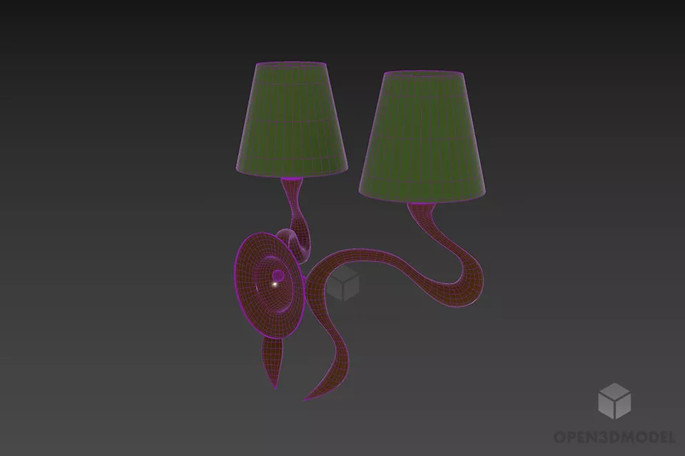 Brass Curved Arm Sconce Lam Two Shades 3d model 3