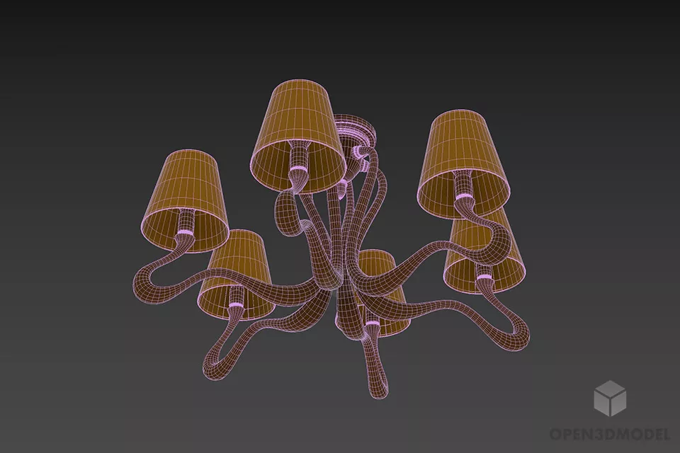 Brass Arm Pendant Lamp With Glass Shade 3d model 2