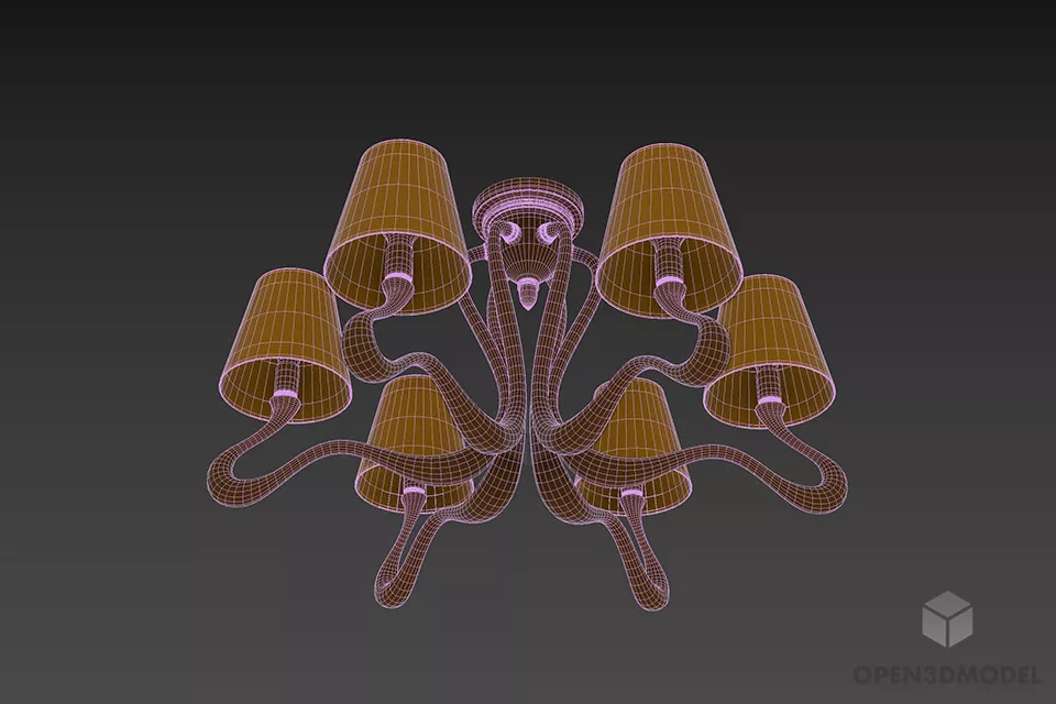 Brass Arm Pendant Lamp With Glass Shade 3d model 3