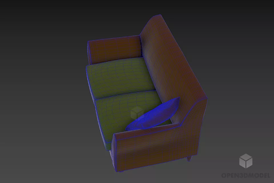 Upholstery Two Seats Sofa With Cushion 3d model 2