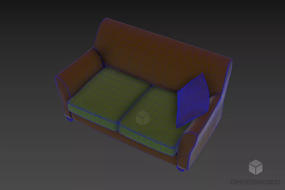 Upholstery Two Seats Sofa With Cushion 3d model 3