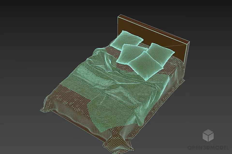 Single Bed With Pillow And Blanket 3d model 2