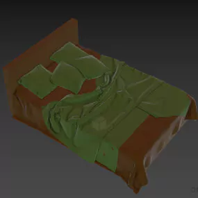 Single Bed With Pillow And Blanket 3d model