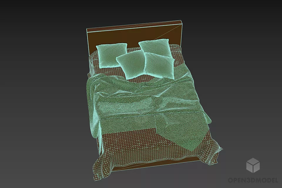 Single Bed With Pillow And Blanket 3d model 3