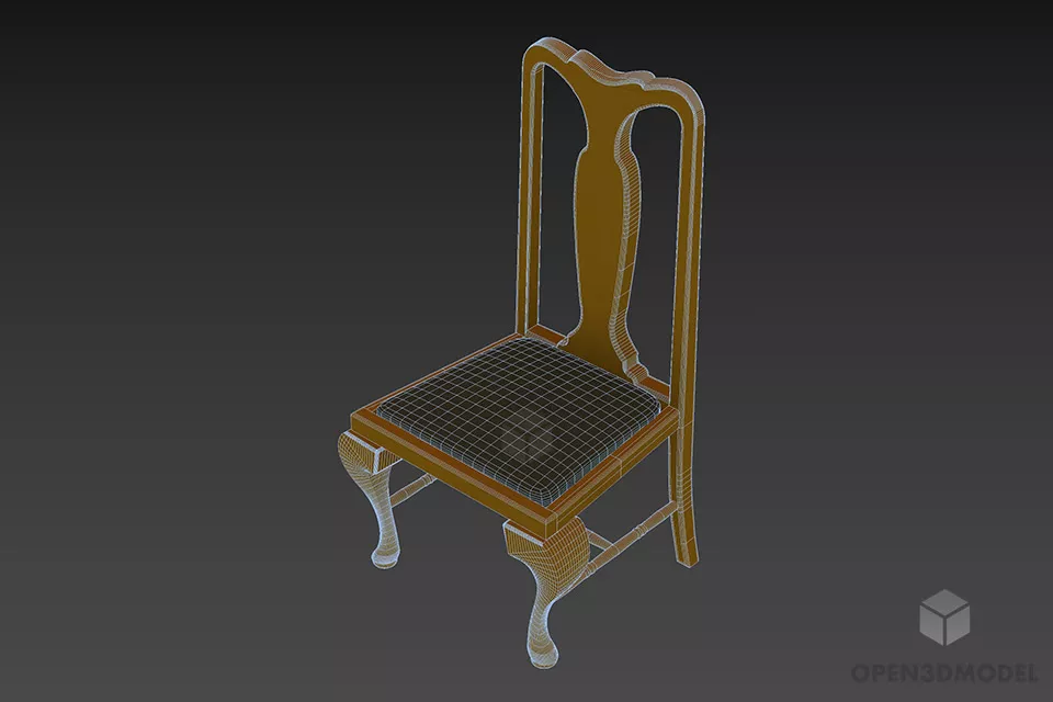 Country Wooden Chair With Curved Leg 3d model 2