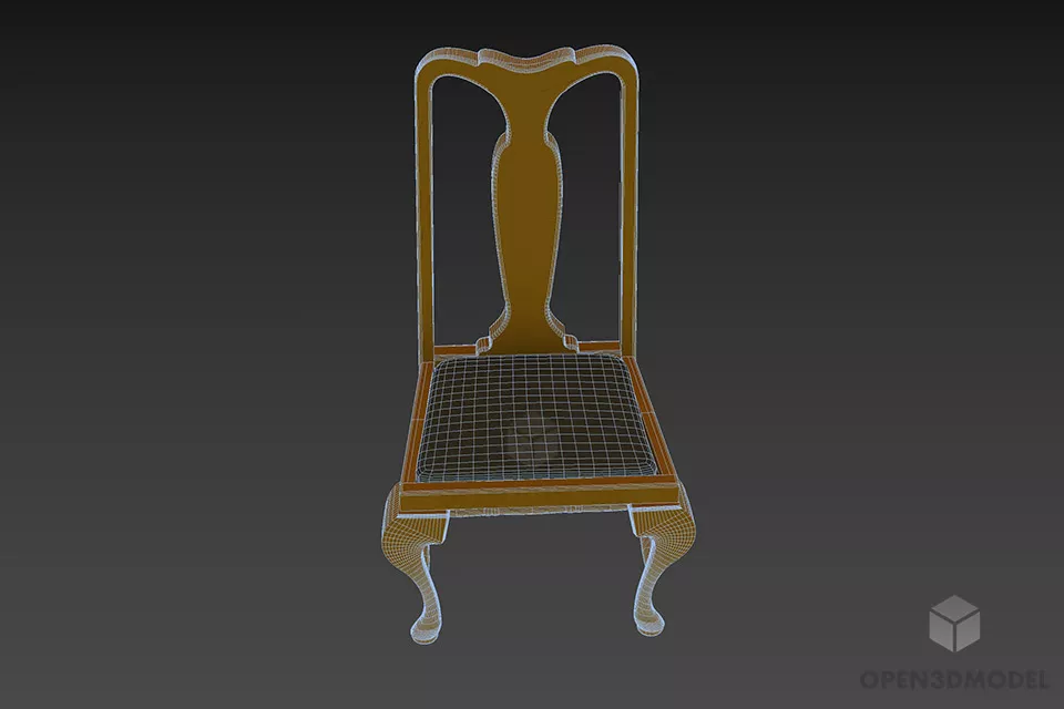 Country Wooden Chair With Curved Leg 3d model 3