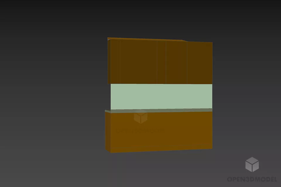 Kitchen Cabinet With Hood, Brown Wooden Material 3d model 2