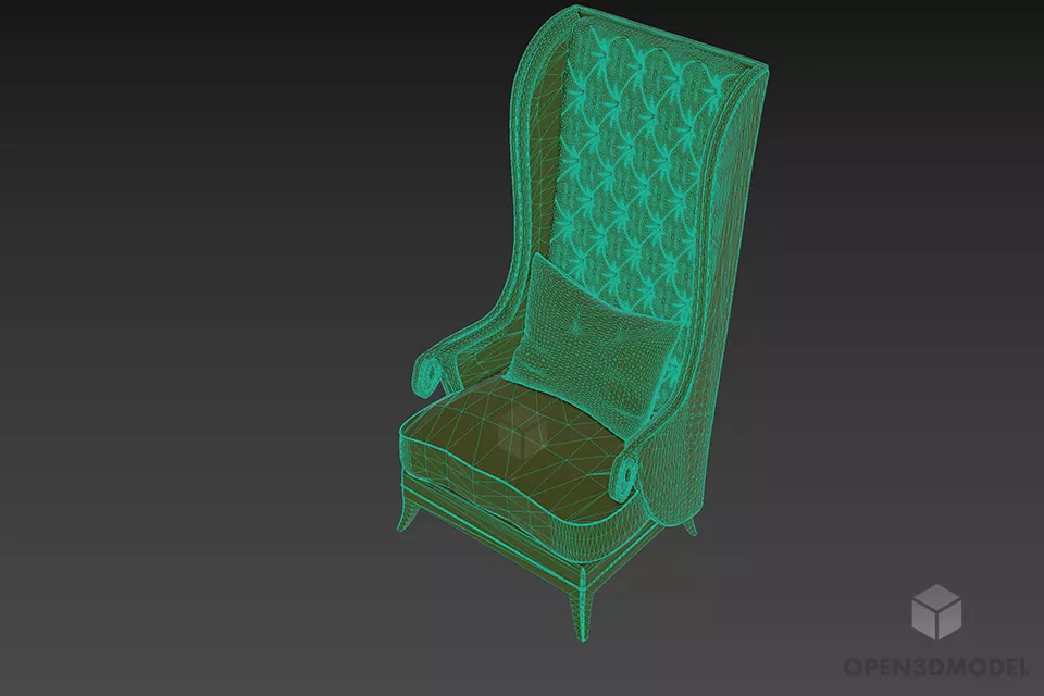 High Back Tufted Armchair With Cushion 3d model 2