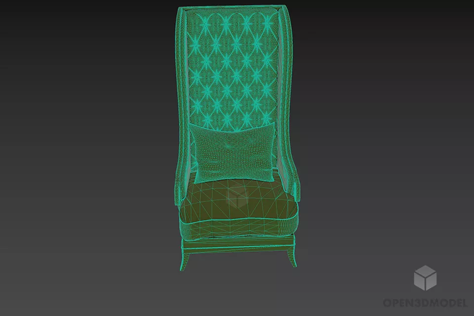 High Back Tufted Armchair With Cushion 3d model 3